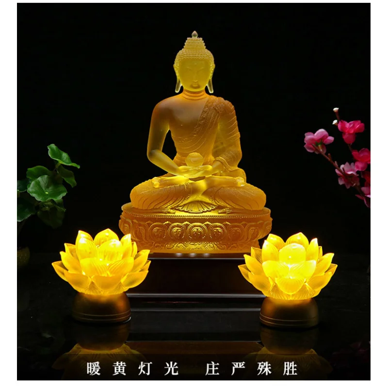 Traditional Glazed Lotus Home Plug-in Lamp LED Buddha Offering Rechargeabl