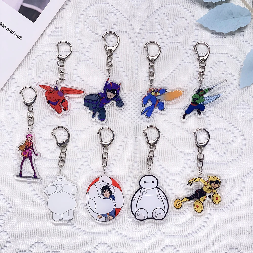 1/9Pcs Disney Catoon Big Hero 6 Keychain Acrylic Keyrings Bag Charms Cute Backpack Pendant Funny Prop Decoration Friends Gifts
