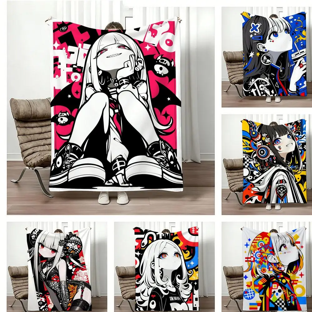 Painterly illustration Graffiti Girl Throw Lightweight  Flannel Blanket Soft Skin-friendly for Summer Cooling