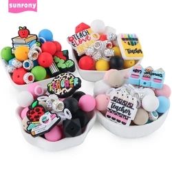 50pcs/Set New Teacher Silicone Focal Beads Hexagon Round Loose Bead Sets For Jewelry Making DIY Keychain Bracelet Accessories