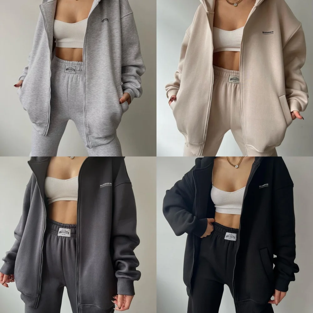 Autumn Zipper Tracksuit Women Two Piece Set Outfits Sports Trouser Suits for Women Pants Sets Woman 2 Pieces Oversize Sweatshirt