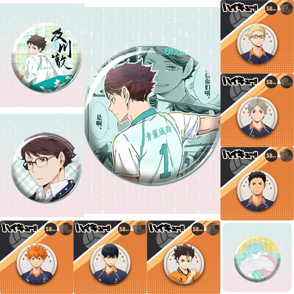 58mm Anime Haikyuu Oikawa Tooru Kyōtani Kentarō‌ Issei Matsukawa Cosplay COSTUME Badge Pin SPTE Tinplate Brooch Prop Xmas Gift