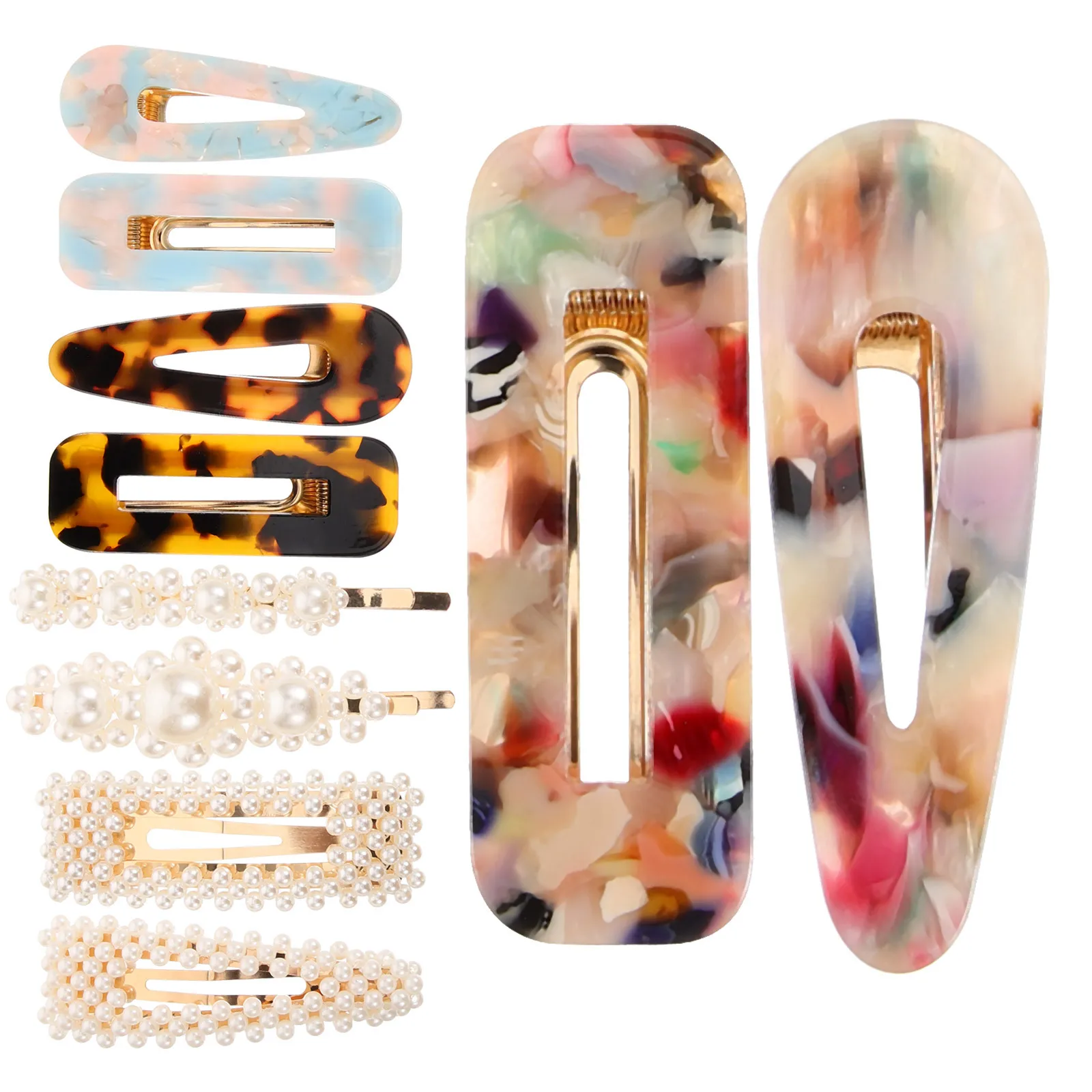 

10pcs Duckbill Hair Clips Set Hollow Marble Design For Women Hairpin Accessories Suitable All Hairstyles