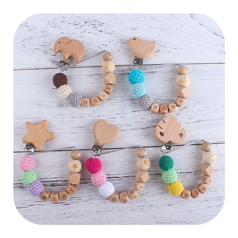 

Baby Personalized Name Wooden Pacifiers Clip Teether Chain Dummy Holder Pendant for Pacifier Chains Teething Toys Chew Gifts