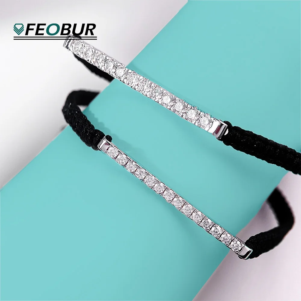 

2/3mm Braided-rope Full Moissanite Bracelet for Women Men Adjustable Woven Hand Chain 925 Sterling Silver Jewelry Birthday Gift