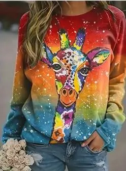 Women's Colorful Plaid Sweatshirt Rainbow Gradient Print Long Sleeve Top