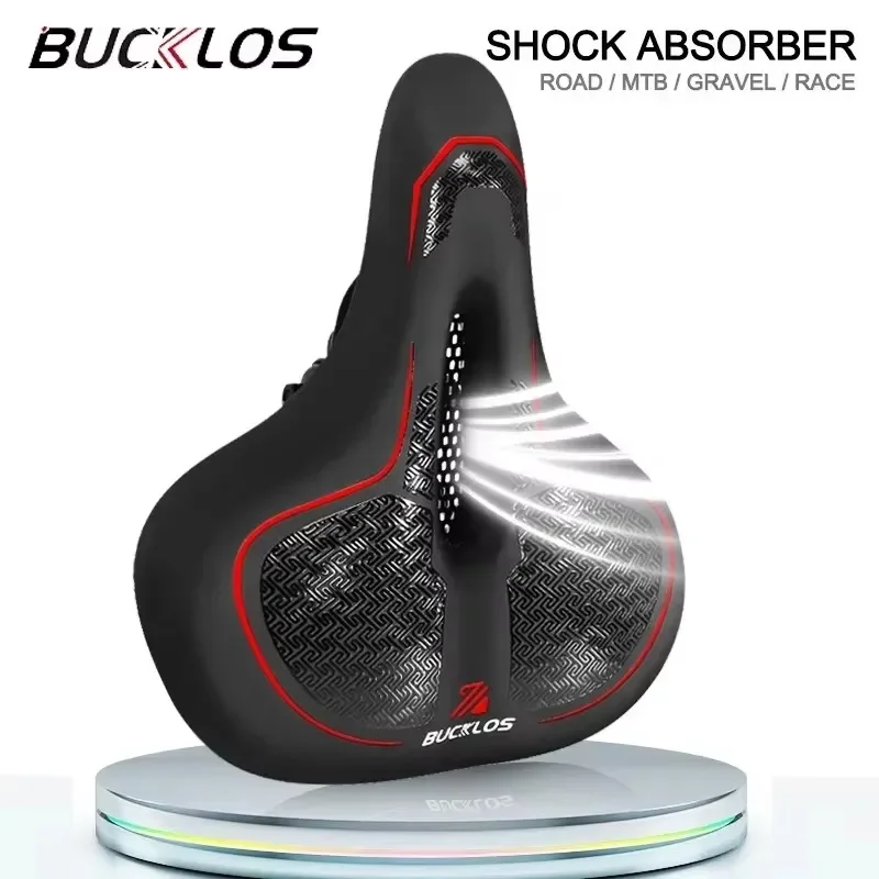 

BUCKLOS Shock-absorbing Cycling Cushion Road Bicycle Saddle Wide Soft Breathable Bike Saddle Comfortable Hollow Bike Seat Pad