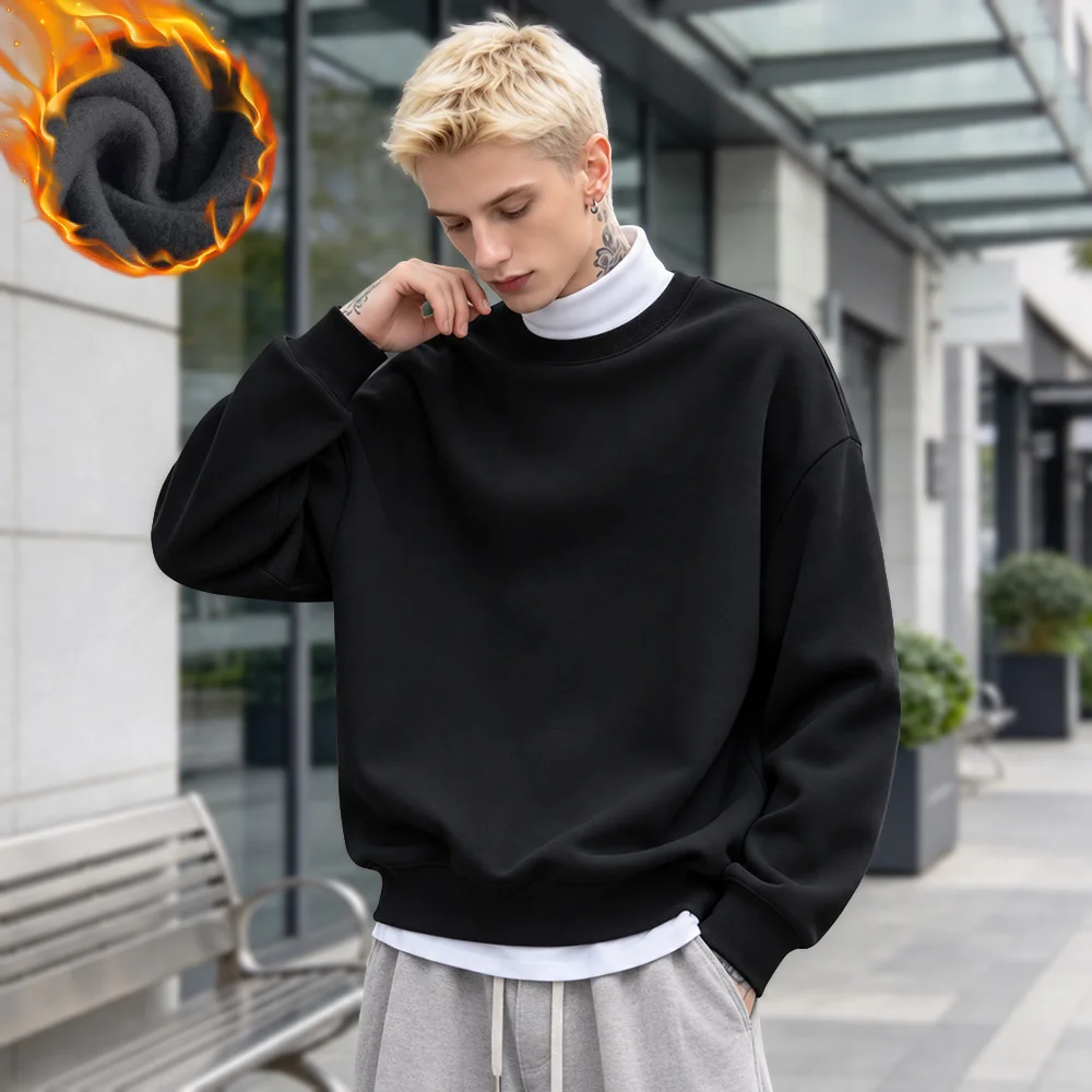 1/2 confezione di felpe da uomo con collo alla marinara e fodera in pile, felpe senza cappuccio per l'autunno e l'inverno, felpe oversize a tinta unita con collo alla marinara, tessuto resistente,