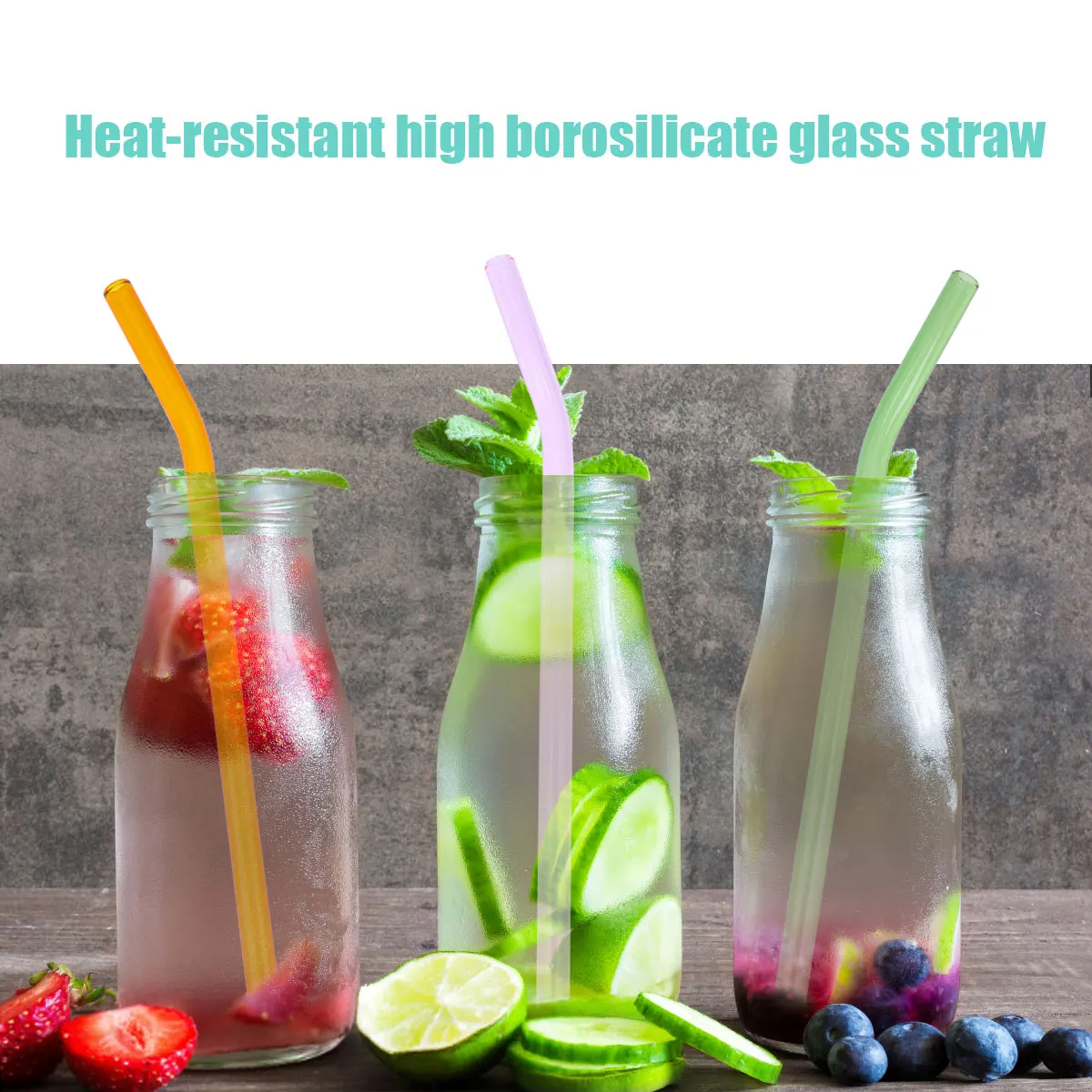 

6Pcs Party Glass Straws Heat-Resisting Bent Colored Drinking Straws for Smoothies Coffee Tea Home Use with 2 Cleaning Brushes