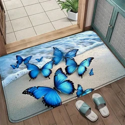 Beach Butterflies Theme Bathroom Anti Slip Floor Mat, Shower Room Small Carpet, Washbasin Absorbent Foot Mat Decorative Carpet