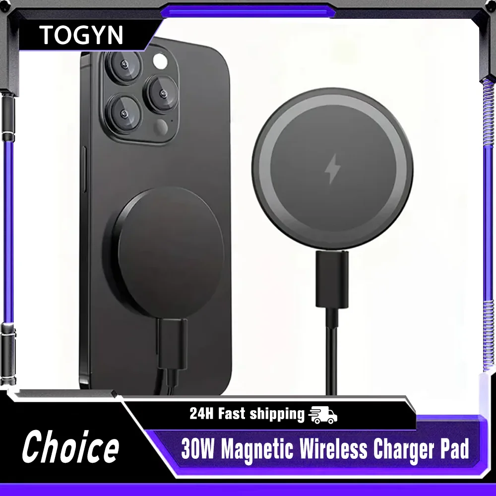 Беспроводное магнитное зарядное устройство TOGYN для Magsafe iPhone 17 16 15 Pro Max, настольная подставка с быстрой зарядкой Type-C и магнитным креплением
