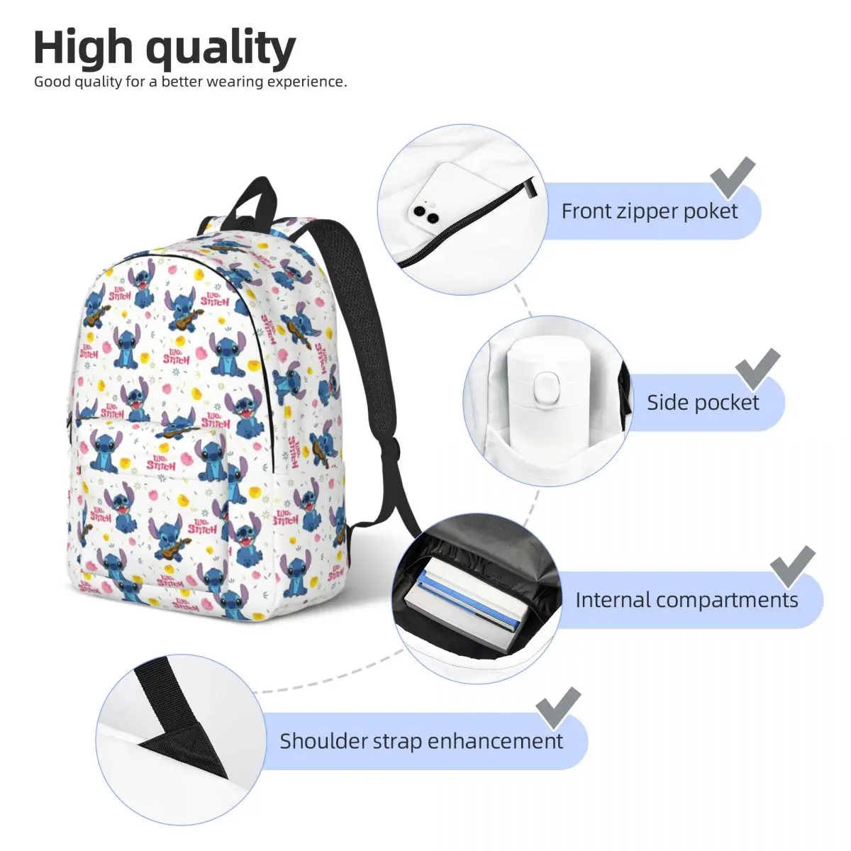 Custom Cartoon Travel Canvas Backpack Women Men School Computer Bookbag Stitch Seamless College Student Daypack Bags