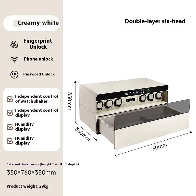 High Quality 6 Slot Watch Winder Safe Box Fingerprint Lock Jewelry Storage for Home Office - Select Your Preferred Color