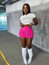 Sexy plissado mini skrits para mulher 2023 nova moda coreana cintura alta lounge wear shorts saias preto branco y2k saia streetwear