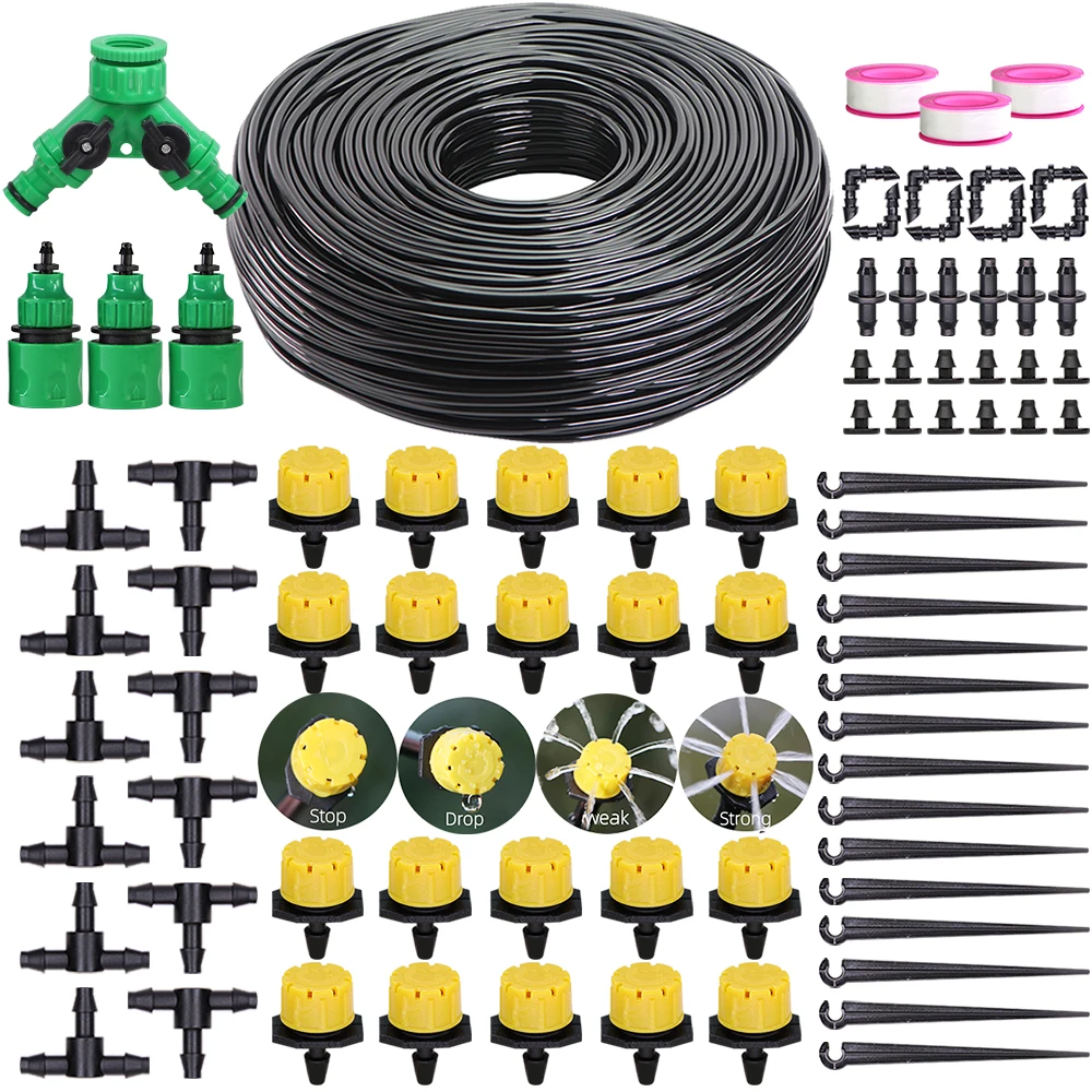 

5-60m Garden Drip Irrigation System 1/4" Hose Adjustable Dripper Sprinkler Watering Kit For Greenhouse Plant Bonsai Vegetables