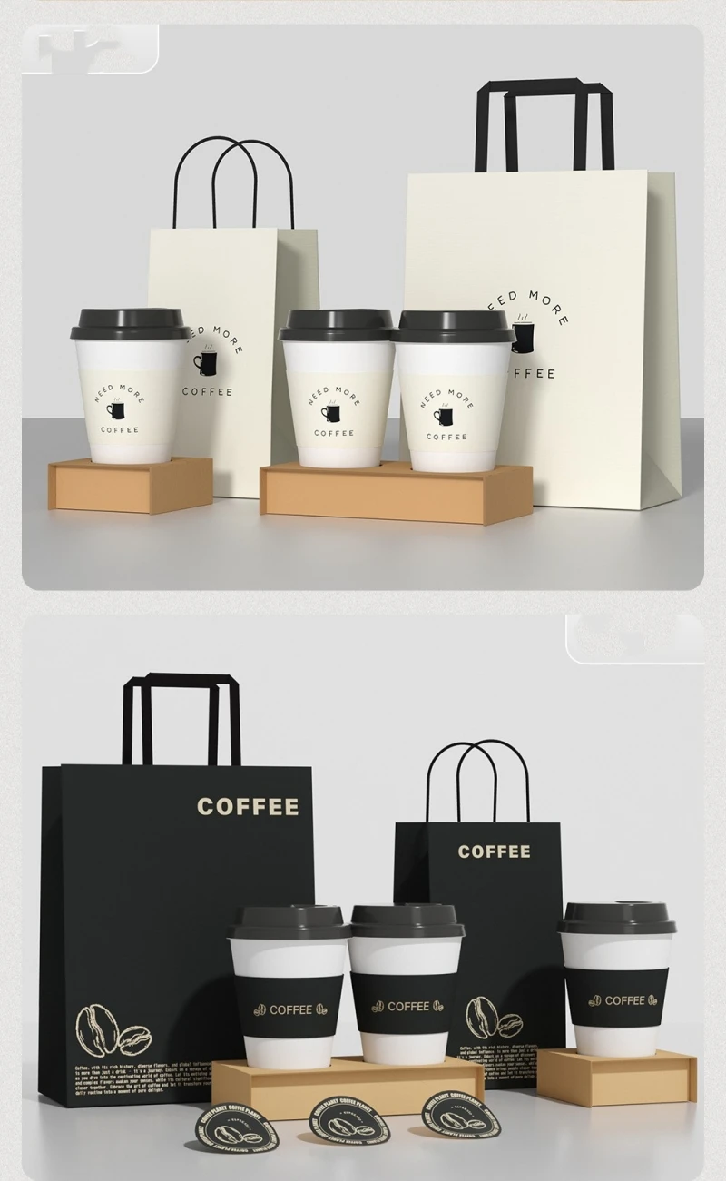 Environmentally friendly coffee set takeaway coffee cup carrier packaging coffee takeaway paper bag with handles wj10