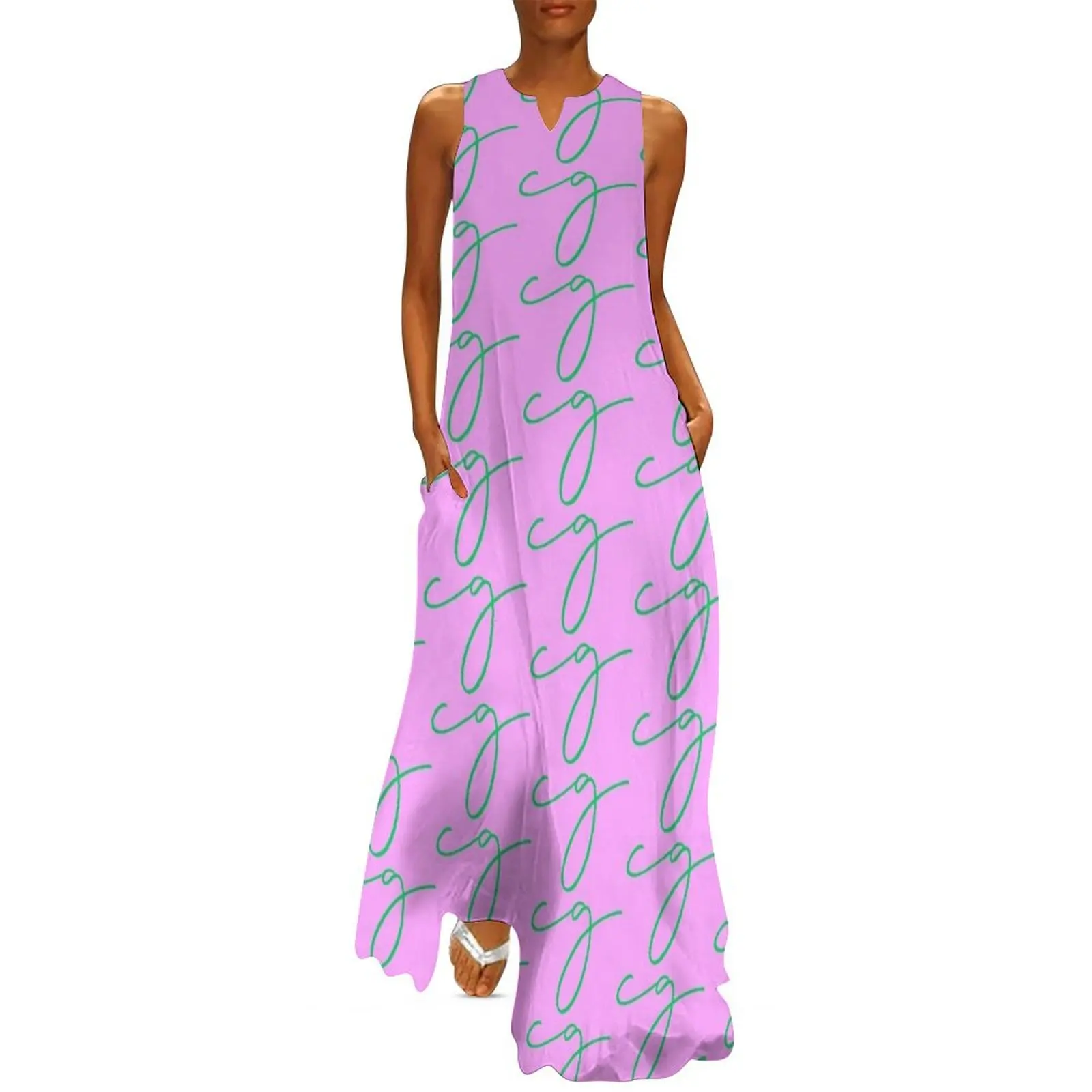 Pink and green color variation of my logo Long Dress cocktail dresses summer dress daily evening dress ladies women