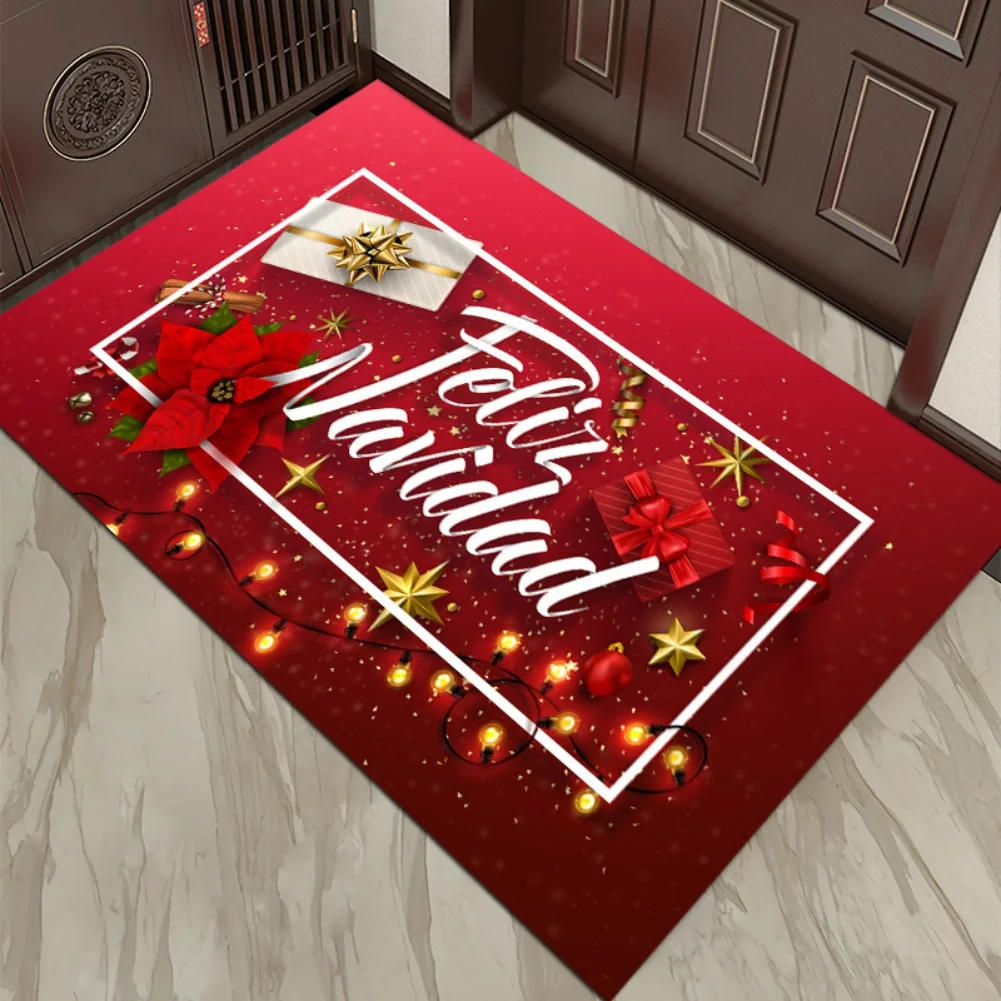 

Christmas Carpet Mat with Anti Slip Bottom for Home Entrance Living Room Kitchen Bedroom Polyester Fiber Rug Clear Pattern