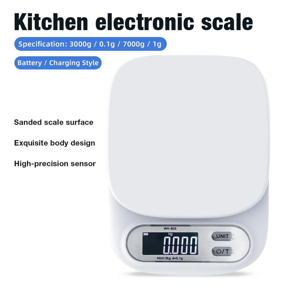 Báscula de cocina Digital LCD de 3kg/7kg, báscula de alimentos de 0,1g/1g, batería/carga USB, balanza electrónica para cocinar, hornear, café y té