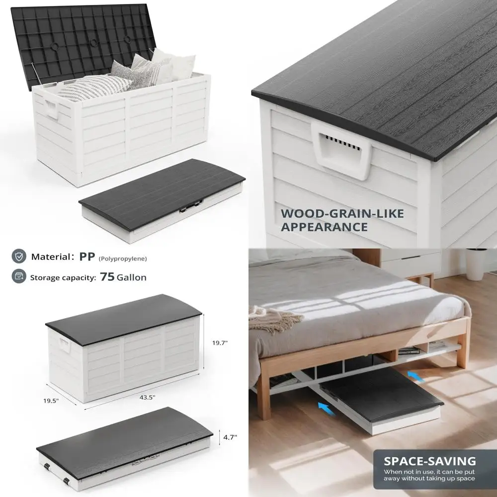 حاوية تخزين خارجية قابلة للطي سعة 75 جالونًا، صندوق بلاستيكي للحديقة وحمام السباحة، حل تخزين أثاث الفناء الكبير