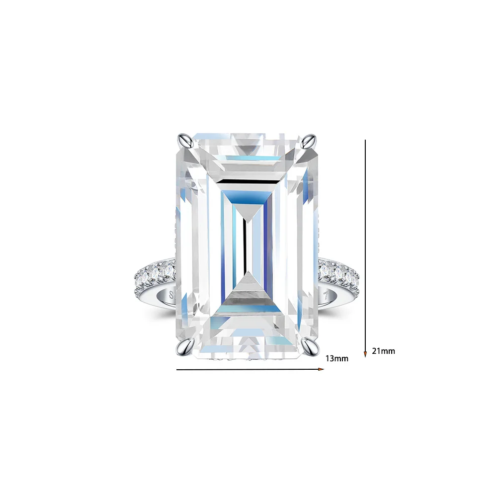 Luxury 13x21mm 25ct Emerald Moissanite Rings For Women 925 Sterling Silver D Color Women's Moissanite Big Diamond Rings