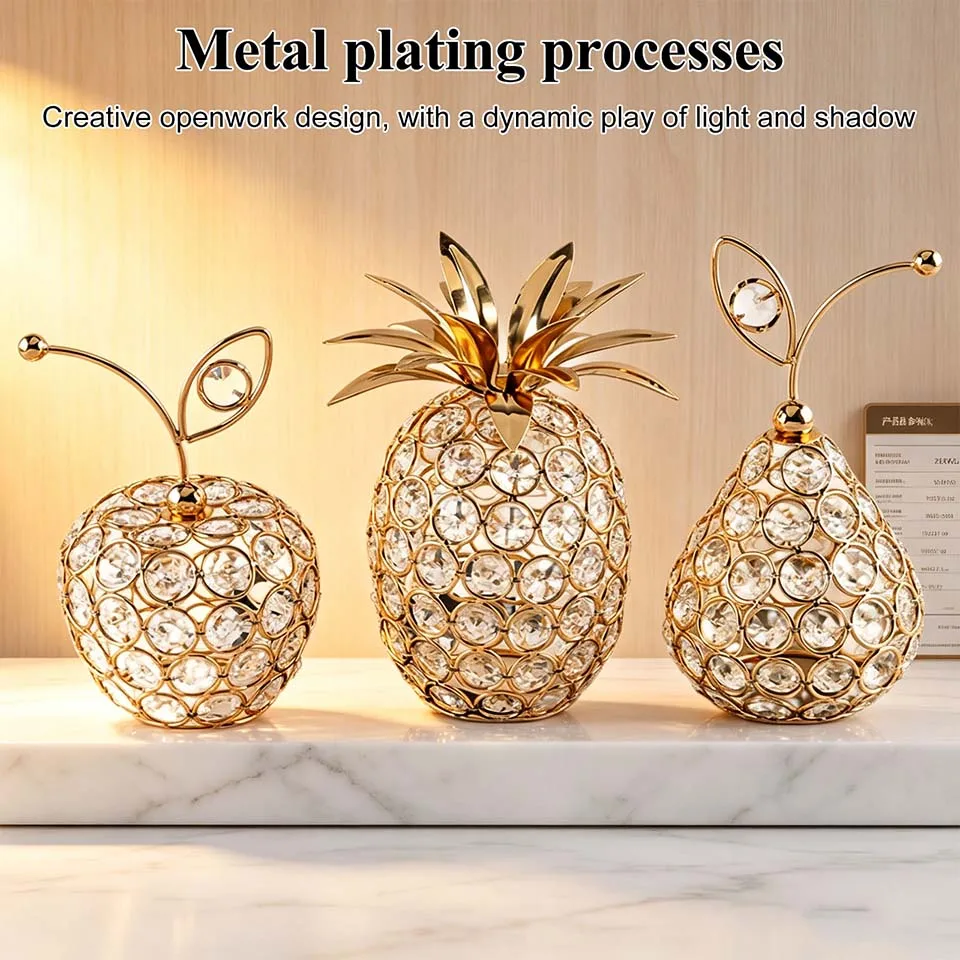 Creative Crystal Apple Ornaments Bling Rhinestone Pineapple Shape Miniatures Snow Pear Crafts Home Decoration Photography Props