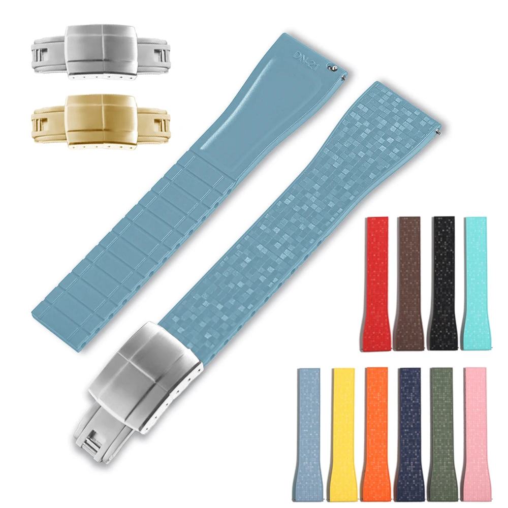 Denique Mosaic CTS Watch Strap For Cartier Tank For Cartier Dumont Quick Release Spring Clasp Buckle Diver FKM Rubber Watch Band