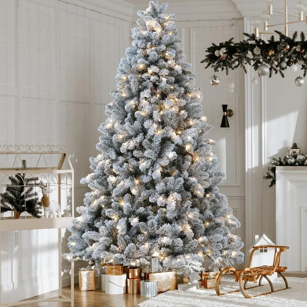 A Pre Lit Christmas Tree Covering 9 Feet, Equipped with Colorful Lights and Realistic Tree Branch Tips Festive & Party Supplies