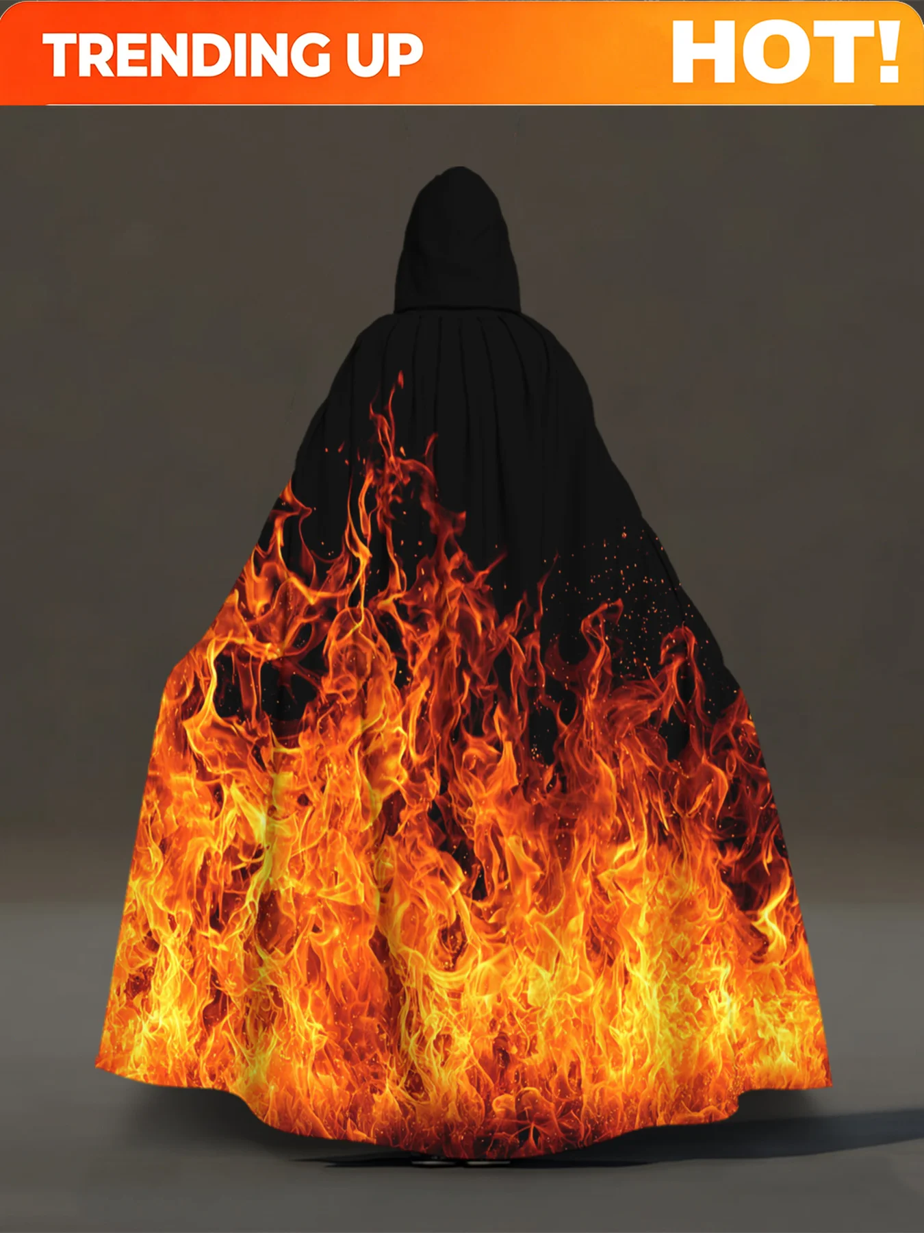 Customization 2d Flat Robes, 1pc, Halloween Fiery Flames(1) Pattern Hooded Capes, Costume Cloak For Cosplay, Halloween