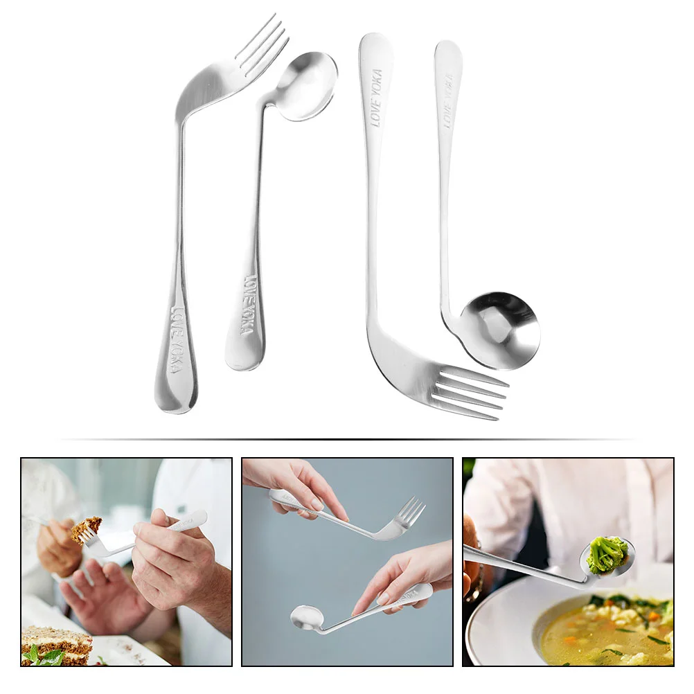 Food Elbow Spoon Fork Elder Baby Spoons Disabled Stainless Steel Angled Old Man