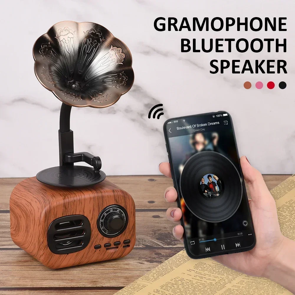 Retro Bluetooth Wireless Speaker, 3D Stereo Surround Subwoofer, Vintage Gramophone, Rotary Record Player