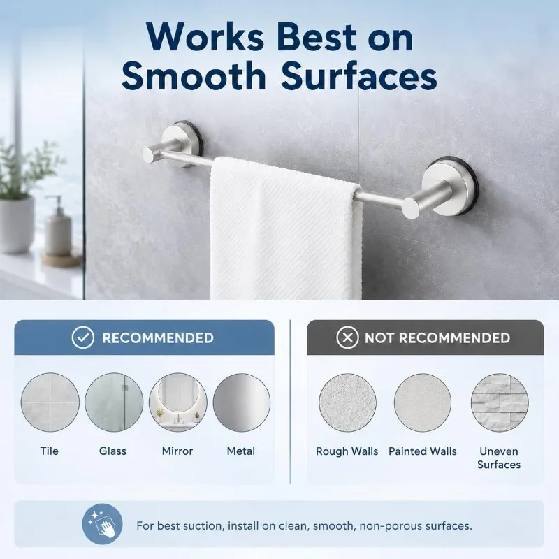 No Drill Suction Cup Towel Bar Wall Mounted Towel Rack for Bathroom Home Shower Storage Hardware Supplies Hand Towel Bar