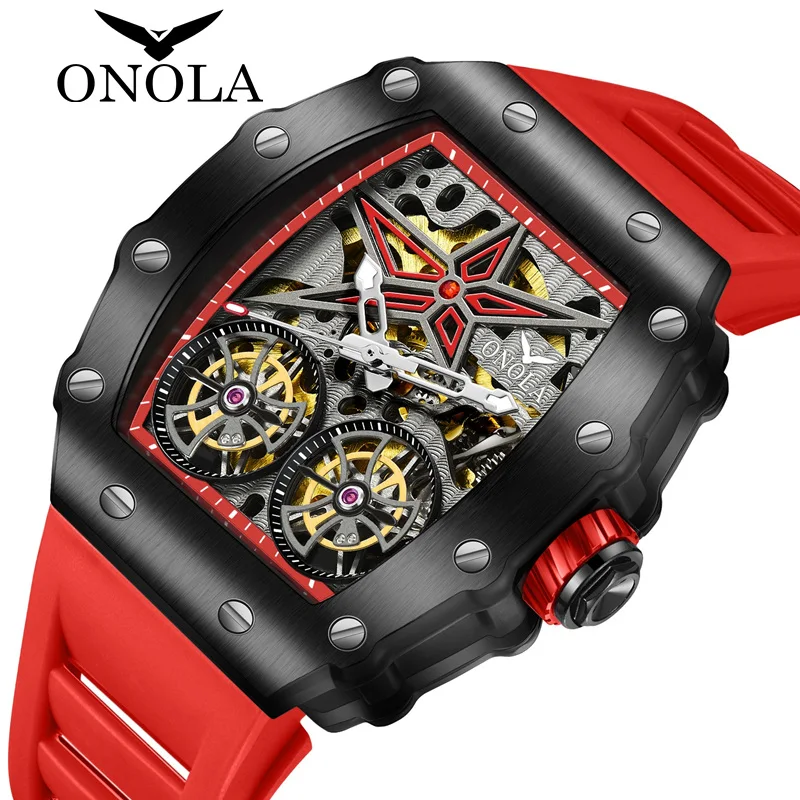 2022 New ONOLA Men Watch Automatic Mechanical Watch for Men Business Sport Wristwatch Luminous Waterproof Leather Belt Clock