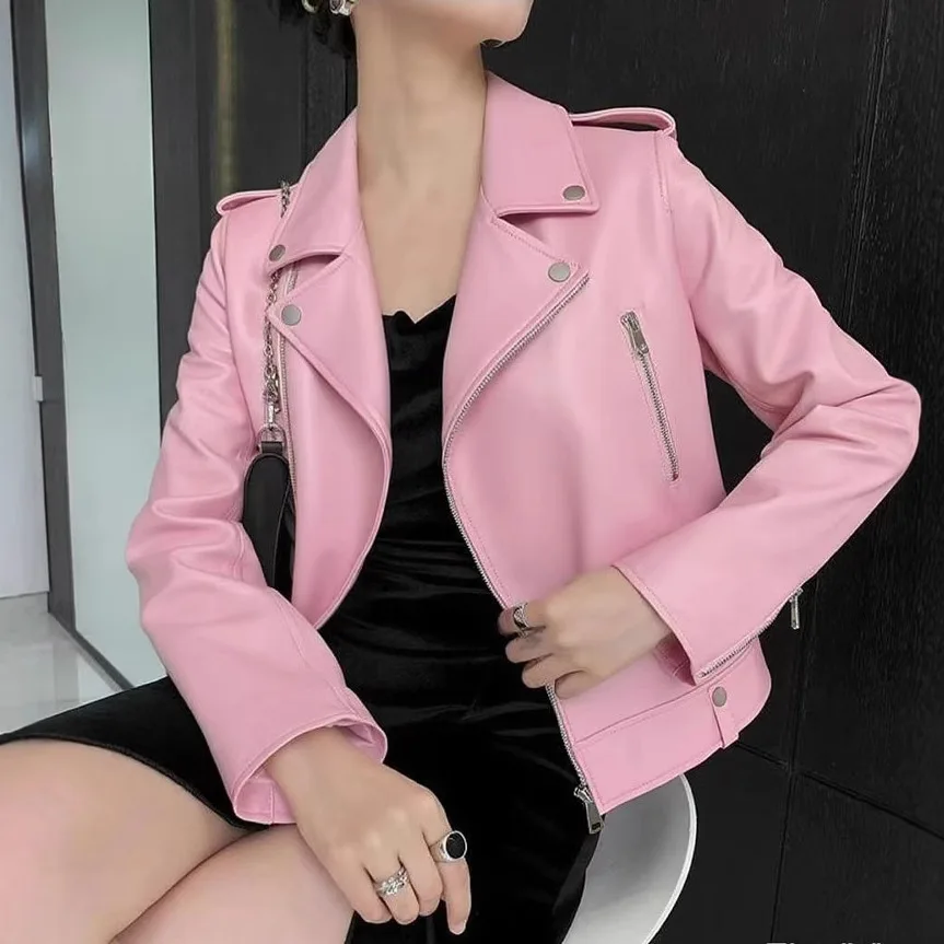 Chaqueta de cuero de moda para mujer, abrigo corto con cuello vuelto y cremallera, manga larga, novedad en chaquetas, ropa de calle elegante, Tops para motocicleta 2026
