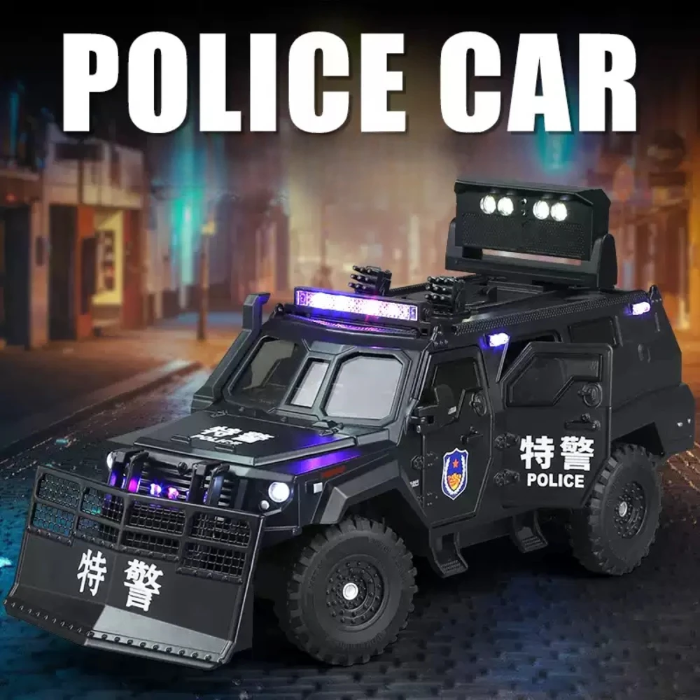 1:24 Military Disperse Explosion Proof Car Model Toy Diecast Alloy Armored Cars Door Opened Sound Light Vehice Boy Birthday Gift