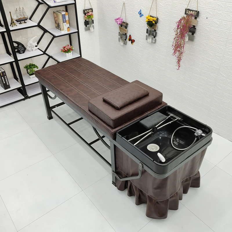 

Portable Simple Style Striped Exquisite Leather Shampoo Bed With Shampoo Basin Massage Spa Club