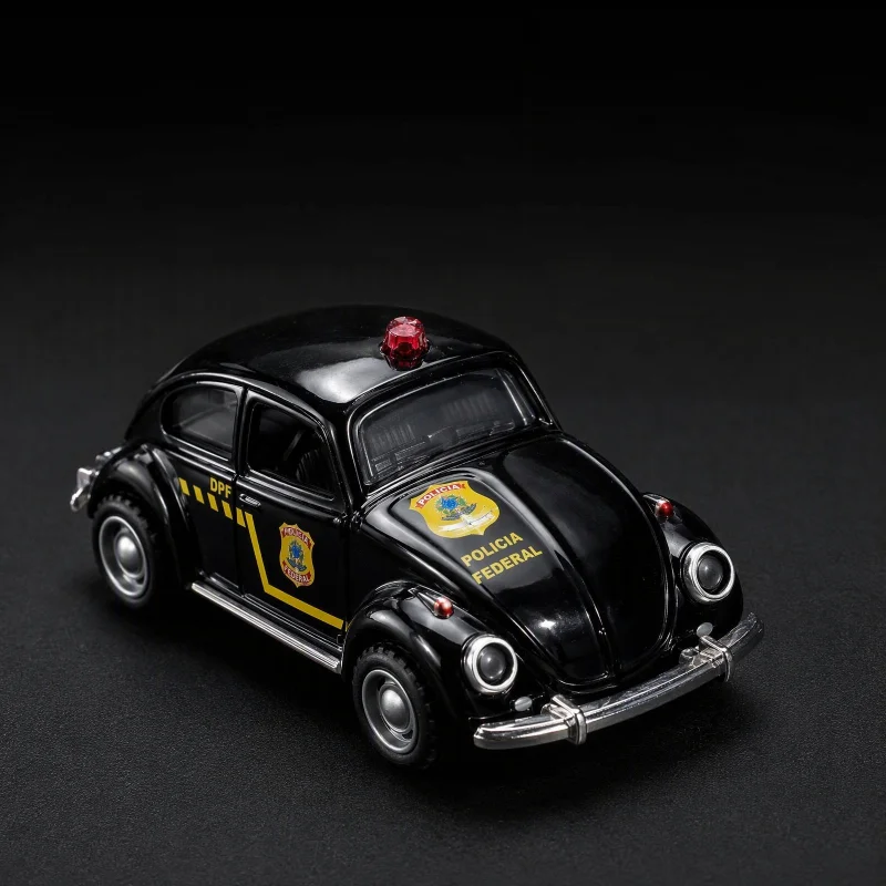 Classic Beetle Police Diecast Car Model, Openable Doors Pull Back Metal Vehicle, Desktop Collectible Ornament view 6