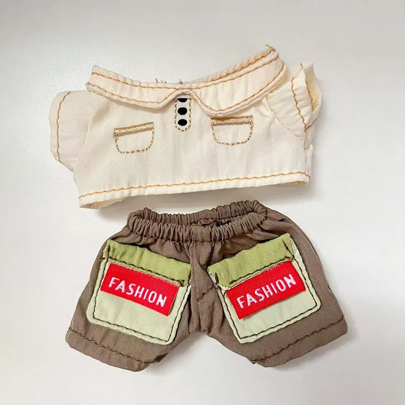 Kleidung für 15/17 cm 1.-3. Generation Labubu Schlüsselanhänger Plüschpuppen Verspieltes Doppeltaschen-Outfit mit Cord-Hut-Set