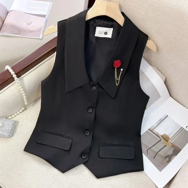 

2025 Summer Vest Women Thin Loose Waistcoat Single Breasted Sleeveless Blazer Female Slim Short Vest Femme Slim Buttons