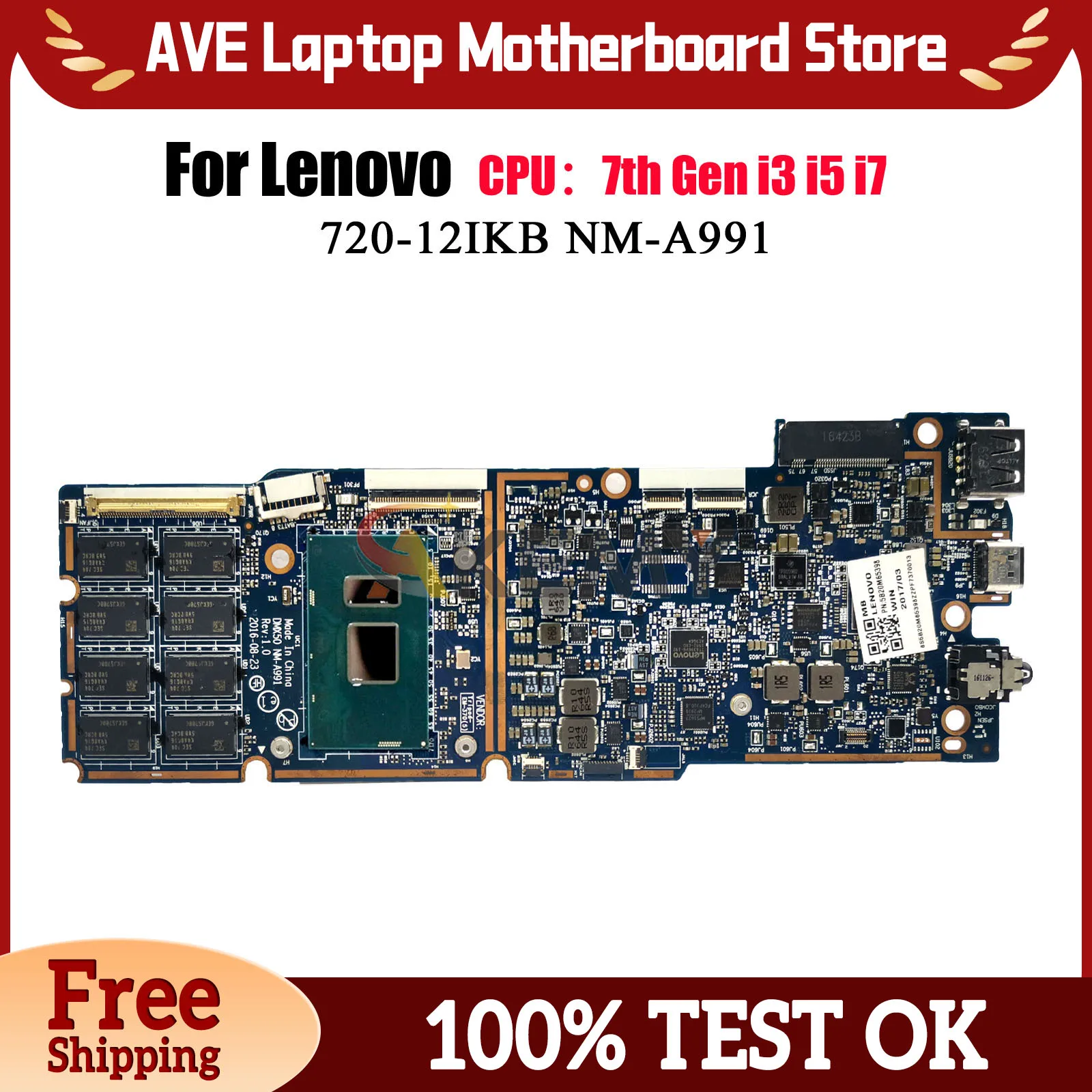 

NM-A991 для Lenovo Ideapad Miix 720-12IKB, материнская плата для планшета с процессором i3 i5 i7, 4 ГБ, 8 ГБ, 16 ГБ ОЗУ, 100% полностью протестировано