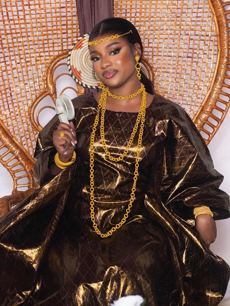 

2025 New Ramadan Kaftan Dresses for Women African Print Boubou Dashiki Robe Soft Cotton Brocade Long Dress for Party & Eid