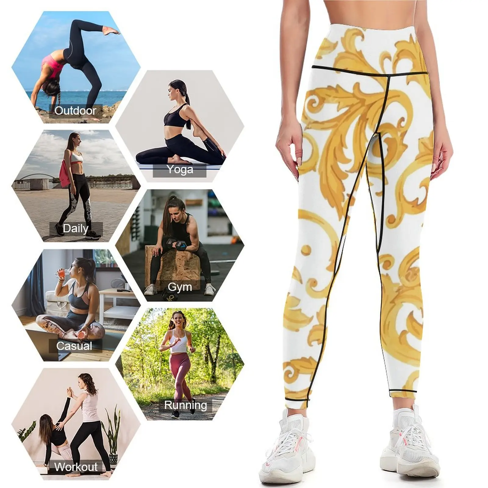 Leggings modello barocco Legging donna sexy per pantaloni legging fitness solleva Leggings da donna