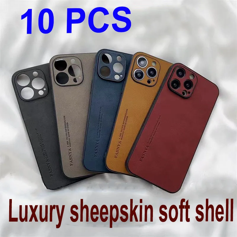 

10PCS Sheepskin Leather Soft Case For iPhone 15 14 13 12 11Pro Max for X XR Camera Lens Protective Matte Cover Shockproof Bumper