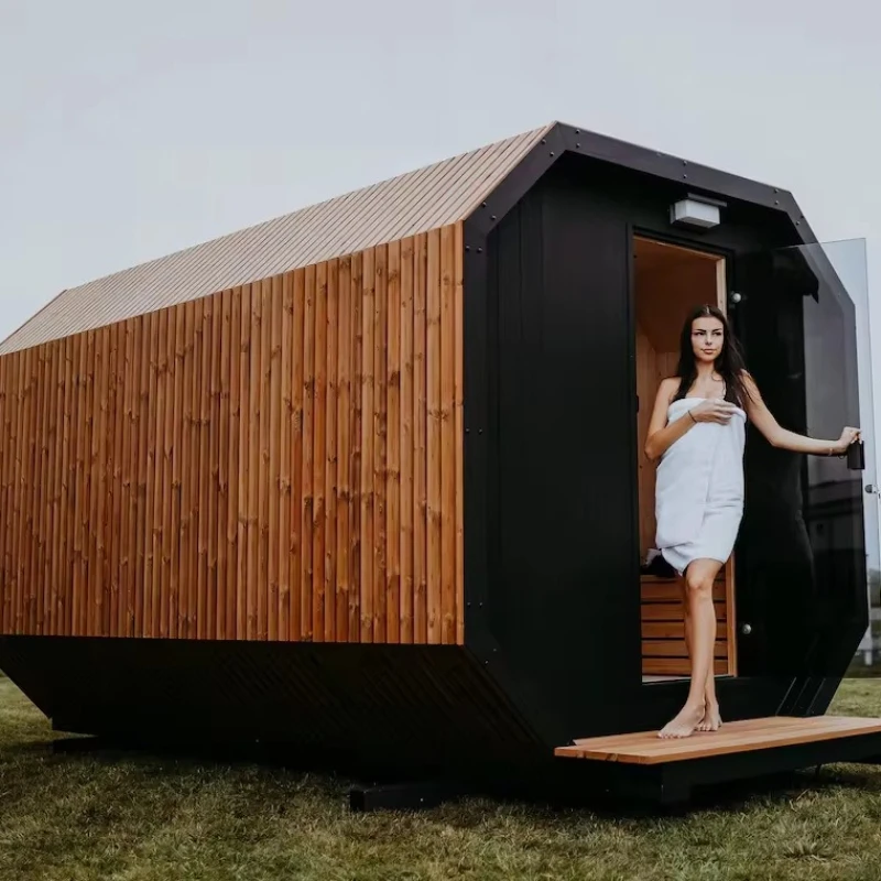 Cedar Barrel Sauna 6 Person Wood Burning Heat Treated Wooden Barrel Outdoor Sauna Villa