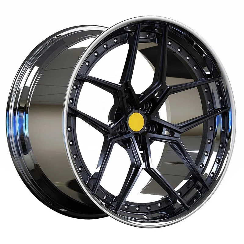 

2 piece customized alloy car wheel 20x9 inch forged 2 piece car alloy wheels black machined lip