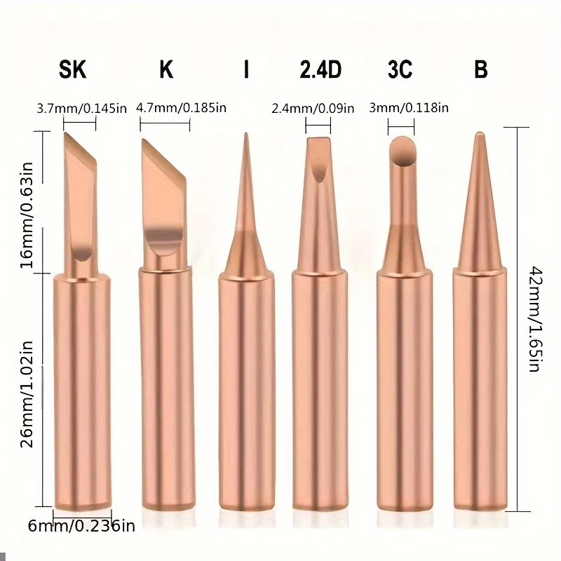 1pack Copper 35433.07inch-T Soldering Iron Tip Set Electric Soldering Iron Lead-free Welding Tips Head BGA Soldering Tools view 3