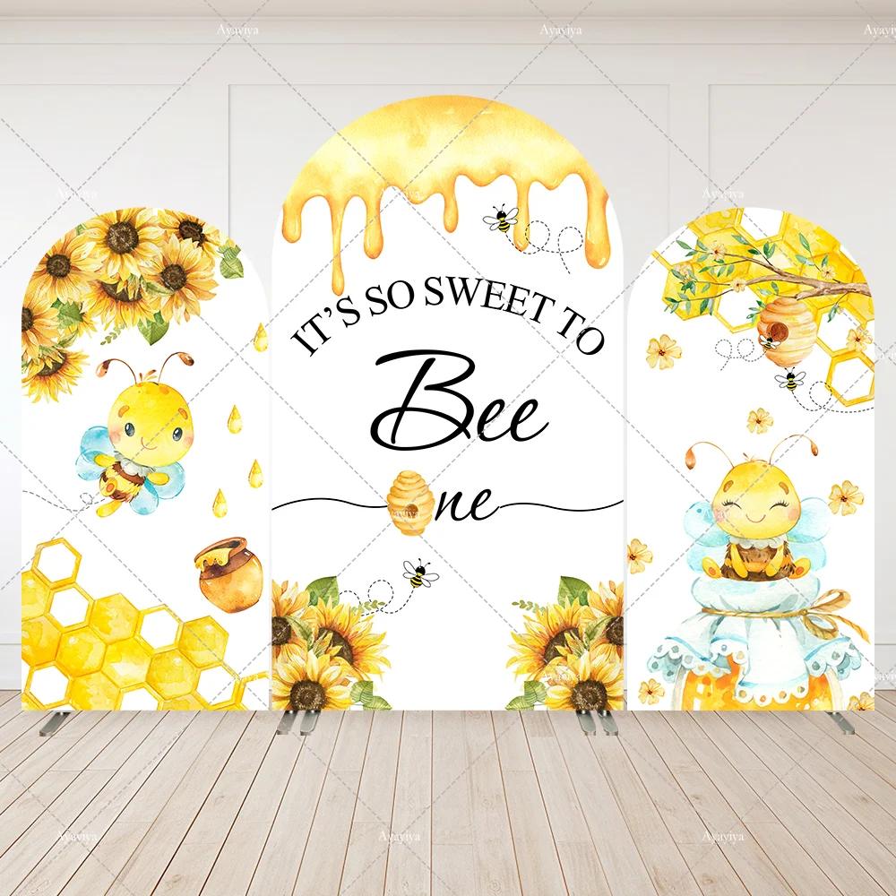 

Bee First Birthday Arch Backdrop Cover Party Banner Wall Sunflowers Sweet Bee Newborn Baby Shower Arched Photography Background