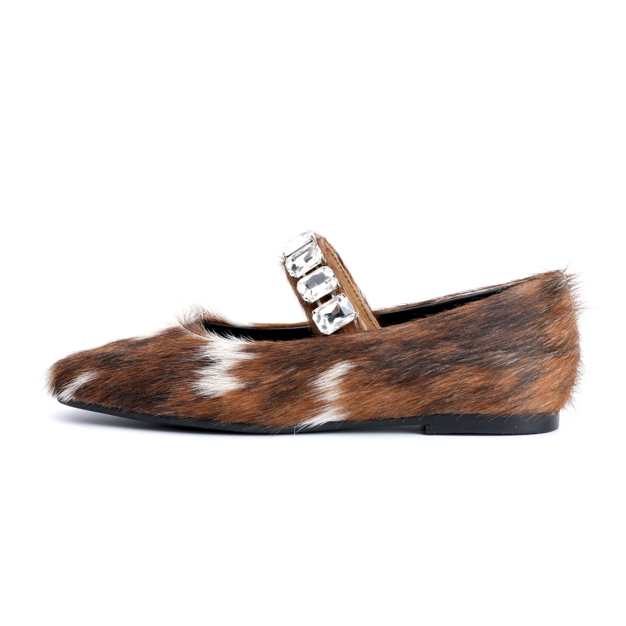Italy Flat Calf Hair Mary Jane Shoes Women 2025 Designer Luxury High Quality Shoes ladies Ballet Leather Flats Casual Footwear