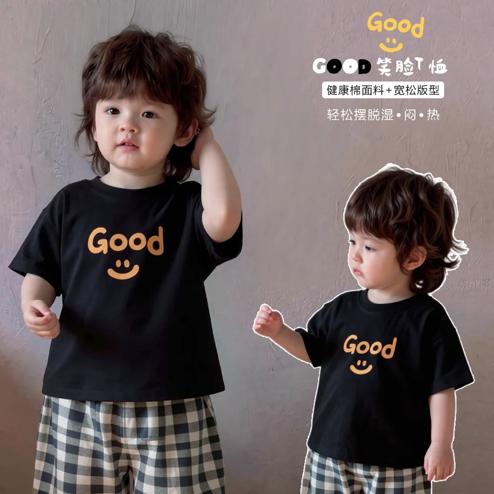 

2026 New Kids Summer Letter Print Short Sleeve T-Shirt Cute Soft Cotton Breathable Tops Toddler Baby Girls Casual Daily Tees