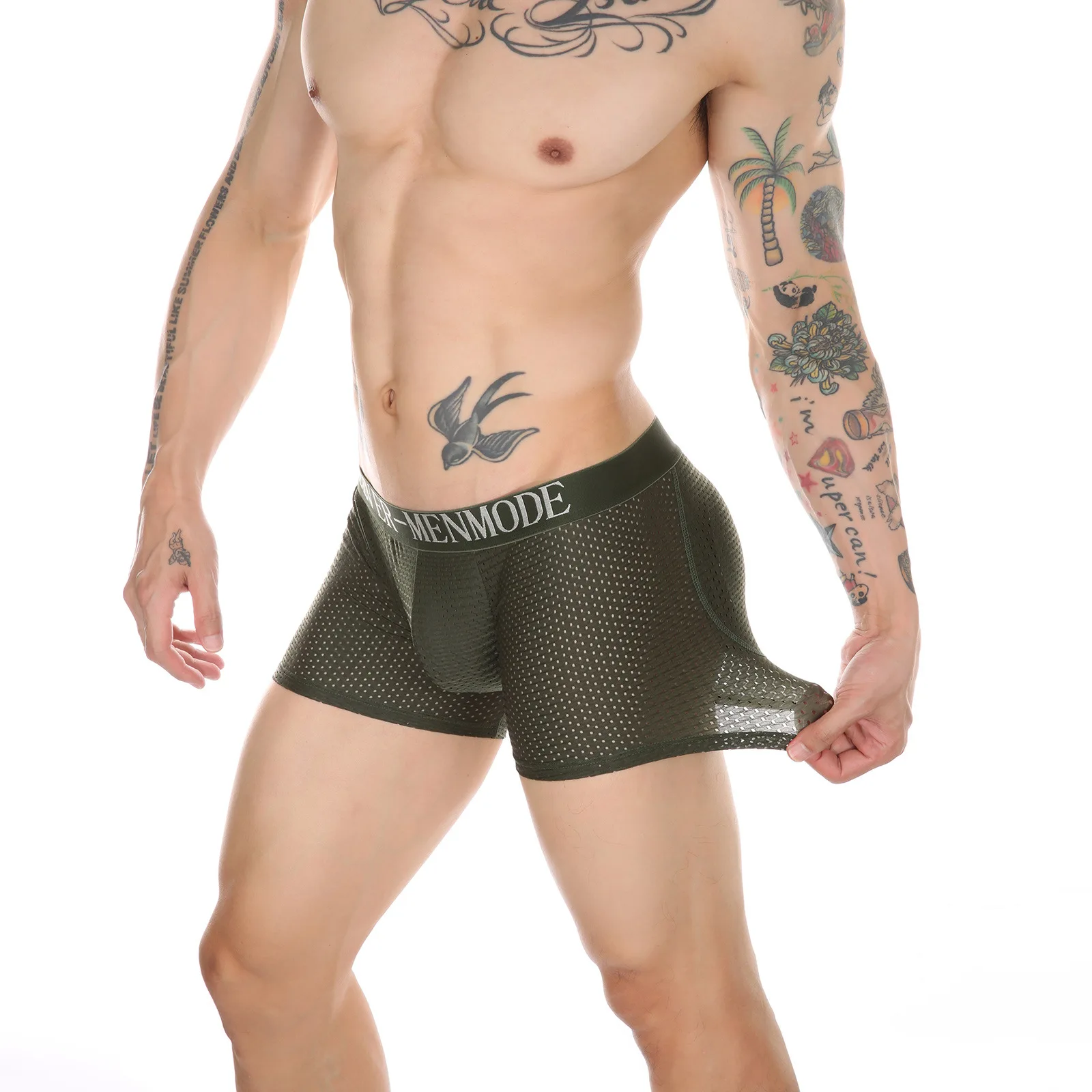 

Камуфляжные шорты-боксеры для мужчин, дышащие сетчатые дышащие поддельные ягодицы, подтягивающие бедра, губчатая подушечка, выпуклая сумка, мягкий удлиненный багажник для ног